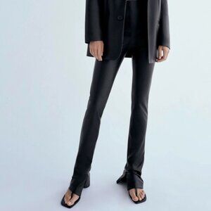 ZARA NEW HIGH-WAIST EXTRA LONG FAUX LEATHER LEGGINGS PANT BLACK XL 5427/257 EUC